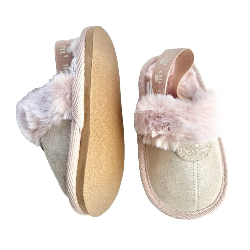 BEARPAW Pink Suede Slippers Size 2 Girl 6-12‎ Month Baby Clothing